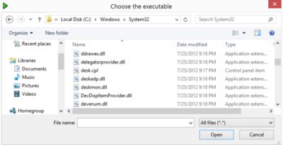 Screen capture of EG file selection.