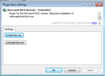 The screen where I uninstall/then install the MCE IR service.