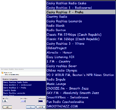 Menus and configuration dialogue after pressing the button Test.