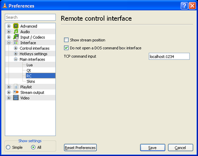 VLC RC settings
