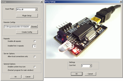 In the WIN LIRC Setup you can declare your device and create a IR-Config with all required IR-Codes